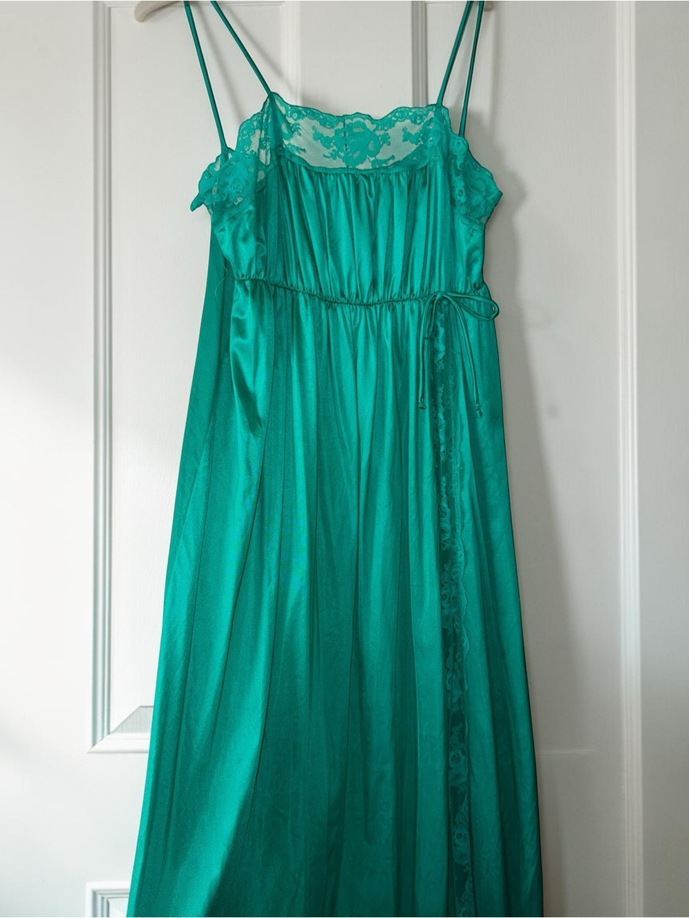 Vintage Nancy King Emerald Green Lingerie Gown Lace Trim Baby Doll Sleep Wear M